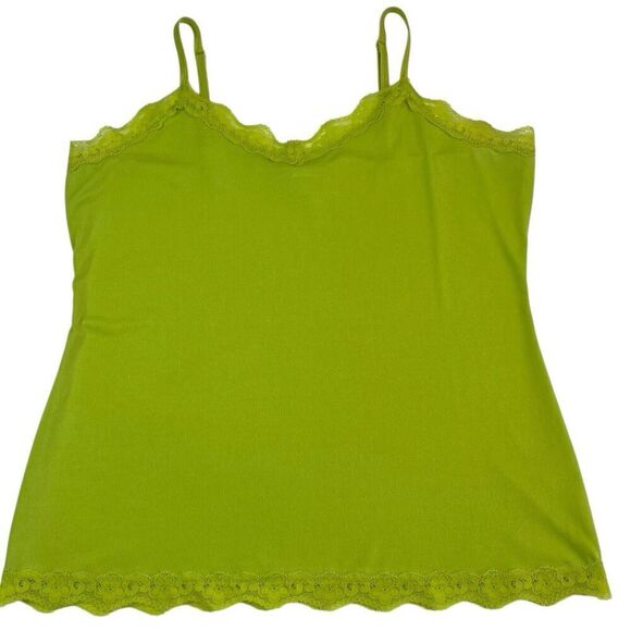 Fashion Bug Tops - Fashion Bug Y2K Lace Trim Tank Top Cami Sz XL Green Vtg 90s Coquette Grunge